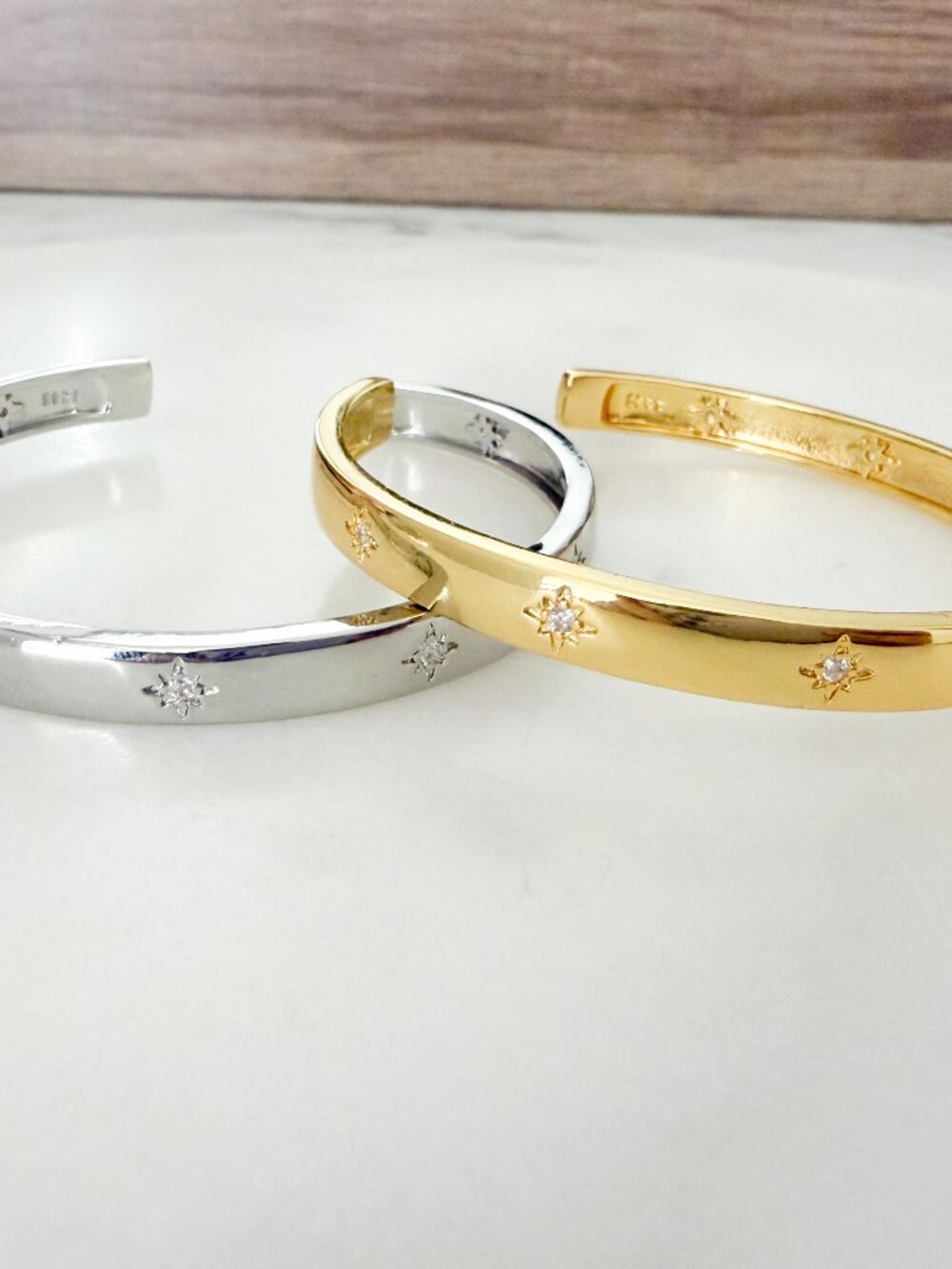 925 Sterling Silver Cuff Bracelet Star Bracelet Celestial Bangle Bracelet - Picture 8 of 14